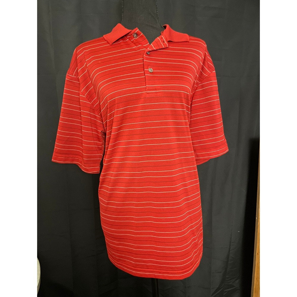 PGA TOUR Men's Golf Polo Shirt L Red Striped Performance Dry Fit Classic Tee